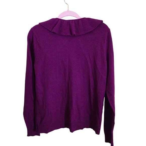 Kenar Vintage Stunning Plum Merino Wool Ruffle Collar Rosette Cardigan Sweater S - Picture 2 of 4
